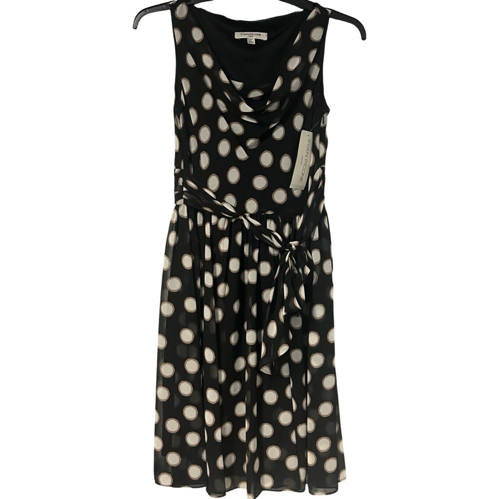 NWT‎ Evan Picone Beyond the Shadow Black Polka Dot Sleeveless Midi Dress Size 10